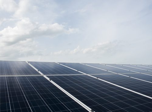 Solar cell farm in power station for alternative energy from the sun
