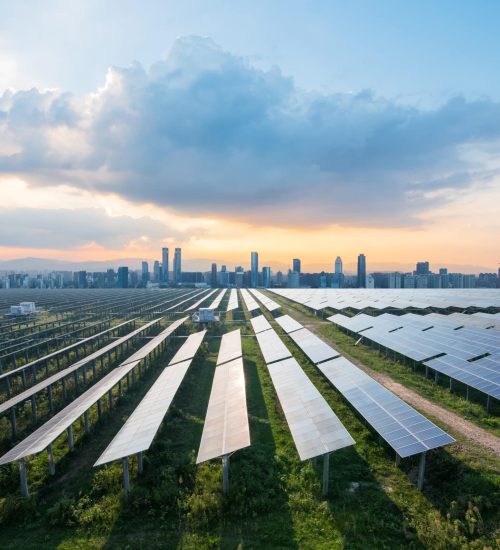 solar panels with cityscape of singapore